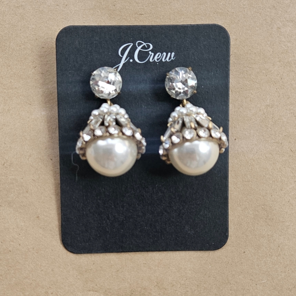 J Crew Crystal and Pearl Drop Earrings. New! - Picture 2 of 3